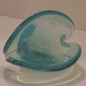 Murano Glass Opaque Blue Teal Clam Shell Bowl Vase Blown Italian Glass 2 Pose